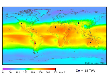 Mapa da radiação solar Mapa da radiação solar recebida pela Terra