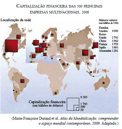 Mapa da distribuição das empresas multinacionais