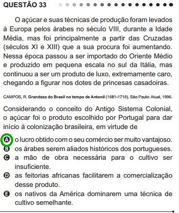 Questão do Enem de 2011 que abordou o tema da economia açucareira 
