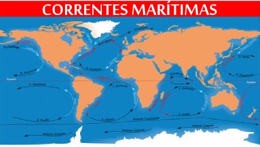 Mapa das correntes marítimas Mapa esquemático com as principais correntes marítimas de larga escala no planeta