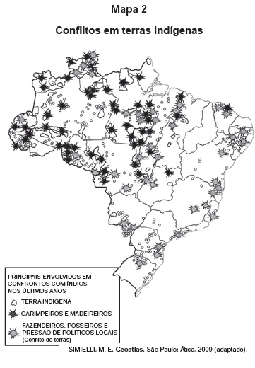 Mapa dos principais conflitos ocorridos em áreas indígenas