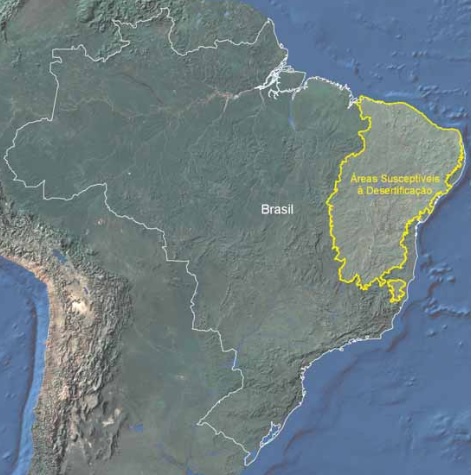 Mapa indicativo das áreas suscetíveis à desertificação no Brasil