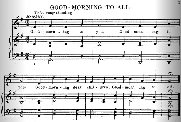 Página com Good Morning To All na coleção Song Stories for the Kindergarten