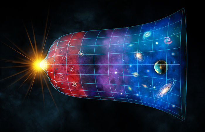 De acordo com o Big Bang, o Universo expandiu-se enormemente em seus primeiros instantes.