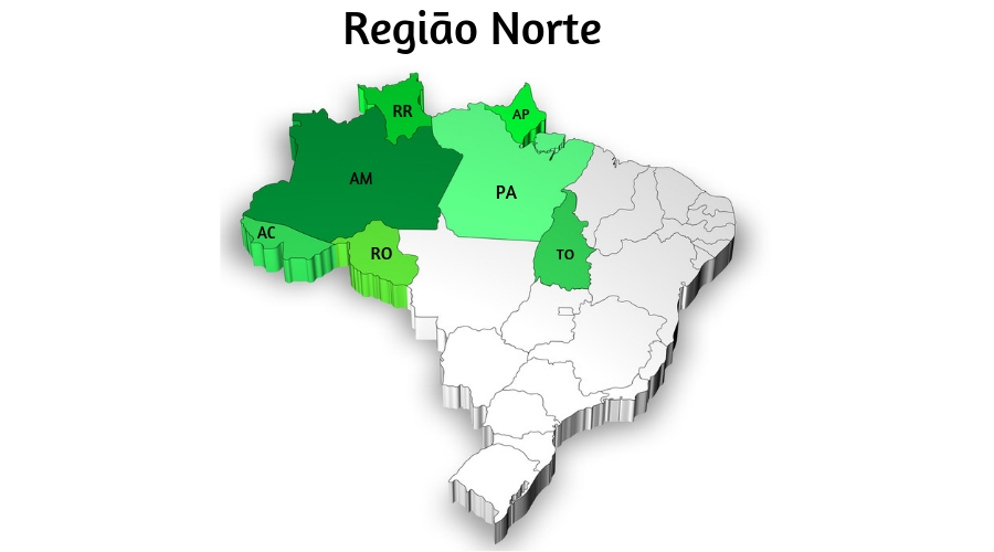 Mapa do Brasil com destaque em verde na Região Norte