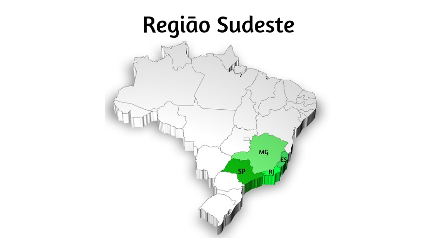 Mapa do Brasil com destaque em verde na Região Sudeste