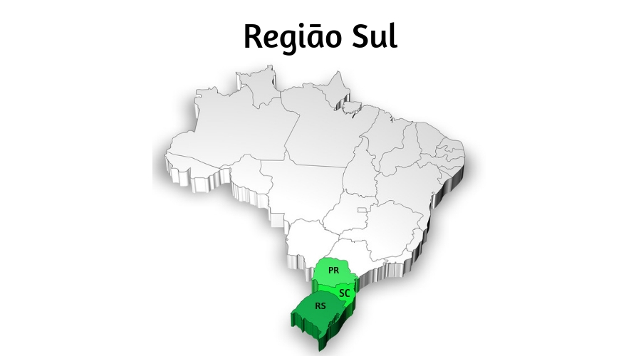 Mapa do Brasil com destaque em verde na Região Sul