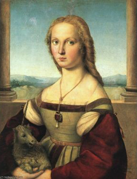 SANZIO, R. (1483-1520) A mulher com o unicórnio. Roma, Galleria Borghese.  Disponível em: www.arquipelagos.pt. Acesso em: 29 fev. 2012. (Foto: Reprodução/Enem)