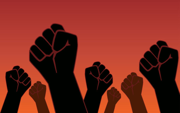 Ilustração de punhos cerrados, símbolo da luta do movimento negro e da consciência negra.