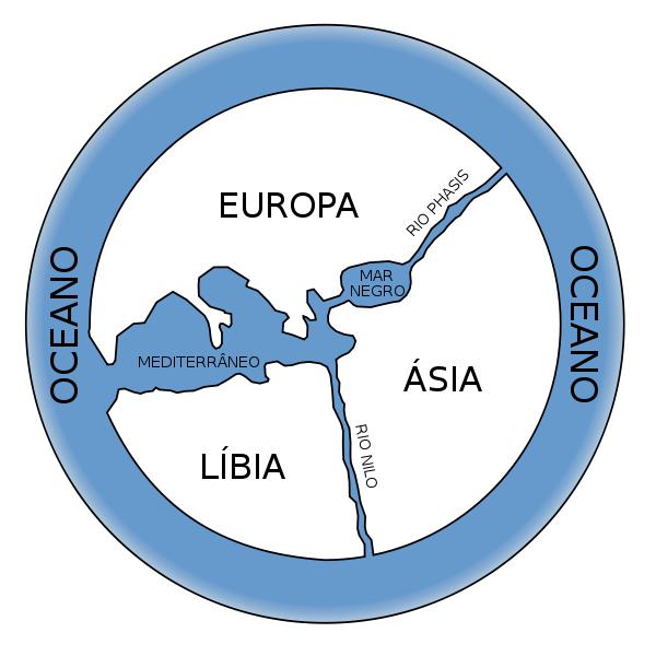 Reconstrução contemporânea aproximada do mapa-múndi desenvolvido por Anaximandro.