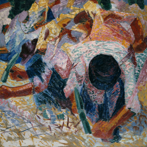 Os pavimentadores de rua, de Umberto Boccioni, exemplo de obra futurista.