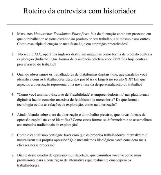 ROTEIRO DA ENTREVISTA COM HISTORIADOR.