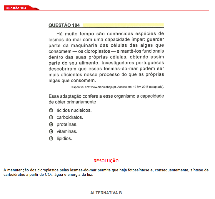 Questão 124 - Prova Amarela - Enem 2015 - Brasil Escola