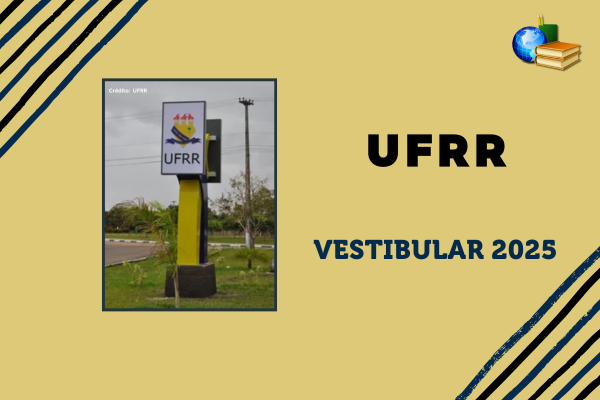 Fundo cinza, listras amarelo e preto, foto do campus do ITA, texto ITA Vestibular 2025